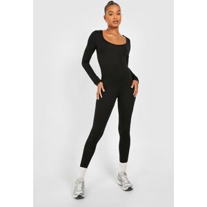 boohoo Tall Basic Jersey Unitard Met Lage Ronde Hals En Lange Mouwen, Black 42