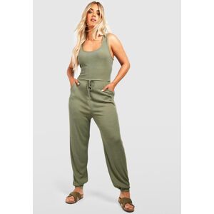 boohoo Plus Trainingspak Met Lage Ronde Hals, Khaki 50