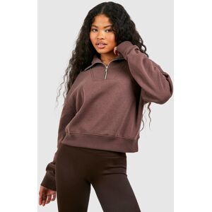 boohoo Petite Trui Met Korte Rits, Brown Extra Small