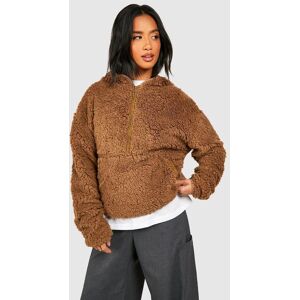 boohoo Petite Fleece Met Hoge Rits, Brown Extra Large