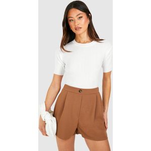 boohoo Tall Crepe Pleated Shorts, Camel 16