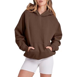 Generic 2024 Vrouwen Effen Basic Fleece Letter Losse Hoodie Sweatshirt Lange Mouw Pocket Drop Schouder Truien Top Plus Size Zip Up Hoodies voor Vrouwen, Bruin, XXL