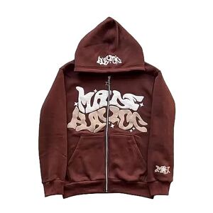 KYZTMHC Dames Hoodie Print Zip Up Hoodie Lange Mouw Oversized Loose Sweatshirt Hooded Jas Met Zakken Sweat Jacket Vintage 90s Y2K E-Girl Harajuku Couples Unisex (Color : Brown, Size : S)