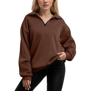 Générique 2024 AI Damestops oversized halve rits trui met lange mouwen sweatshirt met capuchon trui tienermeisjes herfst blouse kleding plaid capuchon heren, Bruin, M