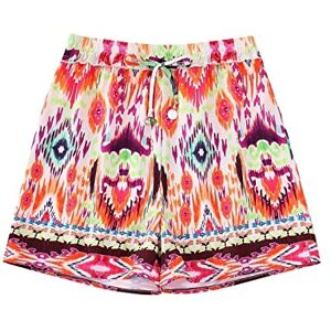 ASADFDAA Damesshort Women Floral Print Lace Up Bermuda Shorts Lady Elastic Waist Pocket Hot Shorts (Color : Multi-colored, Size : XS)