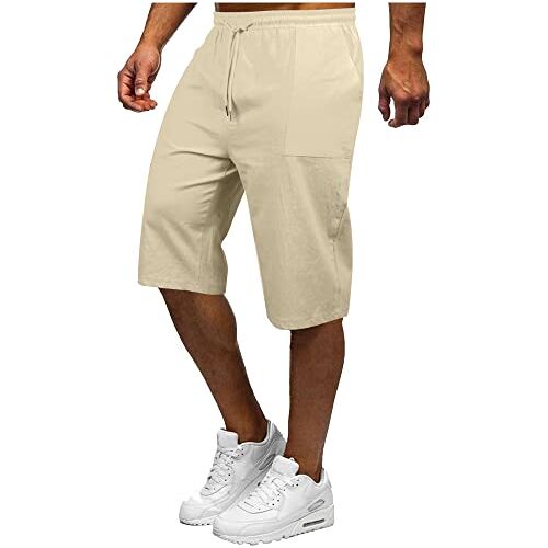 YAOBAOLE Heren 3/4 linnen broek linnen shorts heren korte herenshorts van linnen korte broek heren zomer linnen, Kaki, L