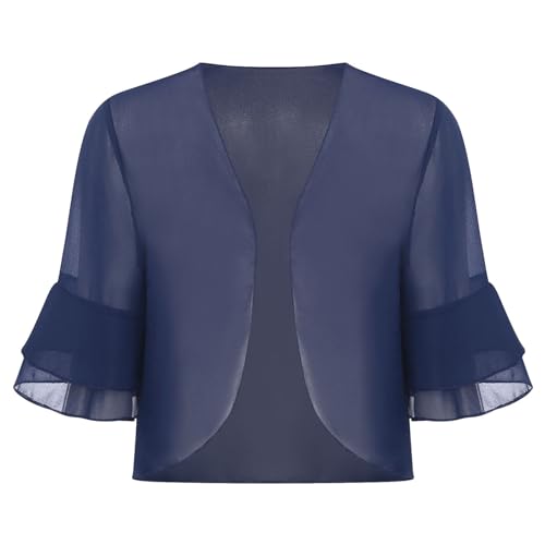 ParfCO Bolero voor Dames,Zomer Bolero Bolero'S voor Dames Uk Chiffon Bell Bolero Vesten met Halve Mouwen Bruidsbolero Sjaal voor Feestbaljurken Bijgesneden Vesten Blauw S