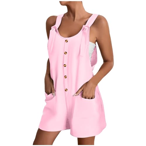 Generic 2024 Korte rompertjes voor dames zomer casual knopen rompertjes overall jumpsuit shorts knopen rompertjes romper werk, roze, S