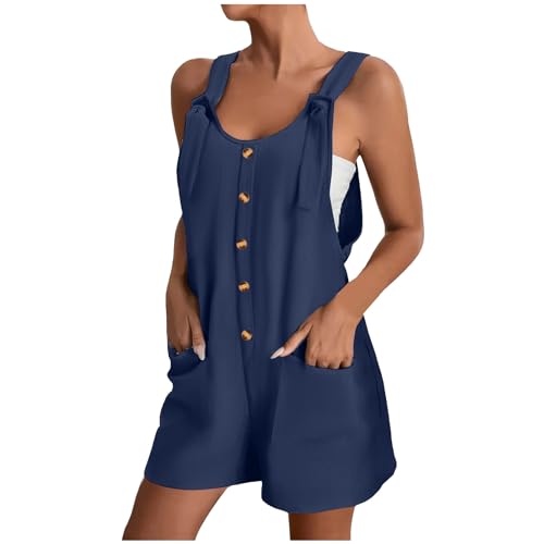 Generic 2024 Korte rompertjes voor dames zomer casual knopen rompertjes overall jumpsuit shorts knopen rompertjes romper werk, marineblauw, S