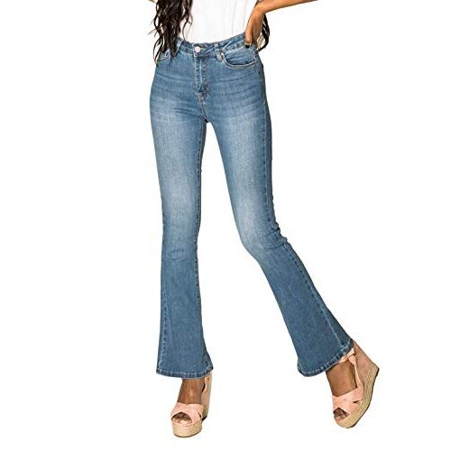 Nina Carter P079 jeansbroek voor dames, flared bootcut zip used look uitlopende jeans uitlopende jeans uitlopende broek, Blauw (P079-5), L