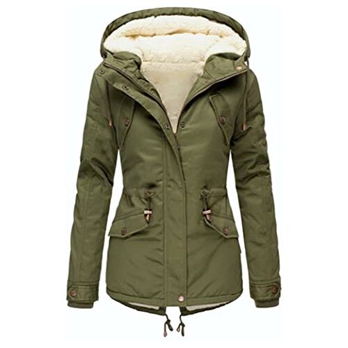 Ksmate Dames winterjas, winterjas dames parka katoenen jas lange winterjas met capuchon warme winddichte winterparka, legergroen, S