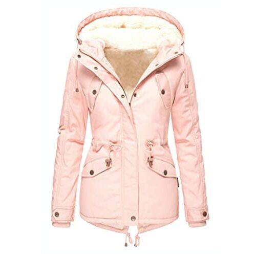 Ksmate Dames winterjas, winterjas, damesparka, katoenen jas, lange winterjas met capuchon, warme winddichte winterparka, roze, 4XL