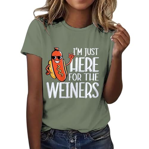 Generic Mode T-shirts voor vrouwen zomer tops shirts grappig Ik ben gewoon hier voor de W 4 juli shirts T-shirt dames T-shirts, Groen, 3XL