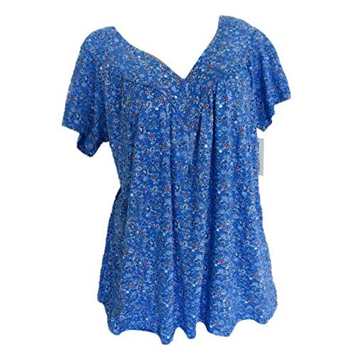 Générique 2024 Damestrui Blouse Korte Tops Plus Shirt Bedrukt Maat V-hals Mouw Damesblouse Blouses En Tunieken, Blauw, 3XL