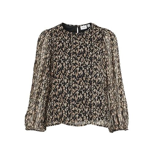 VILA VIFALIA O-Neck L/S TOP NOOS, zwart/Aop: hazel, 38