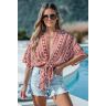 Rode open voorkant strik taille Boho cover-up top Bourgondië XS