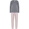 By Louise By Louise Dames Pyjama Set Lang Katoen Grijs / Roze M