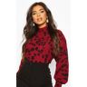 boohoo Gevlekte Blouse Met Hoge Kraag, Wine 36