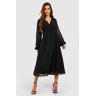 boohoo Zwierige Midaxi Jurk Met V-Hals En Ruches, Black 40