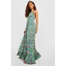 boohoo Bloemen Maxi Jurk Met Geplooide Buste En Geplooide Zoom, Green 42