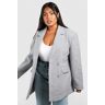 boohoo Plus Wollen Bouclé Blazer Met Dubbele Knopen, Grey 50