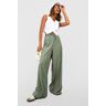 boohoo Zwierige Gestreepte Wide Leg Broek, Khaki 44