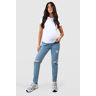 boohoo Zwangerschap Gescheurde Mom Jeans, Washed Blue 36