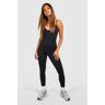 boohoo Naadloze Geribbelde Unitard Met Bandjes, Black Small