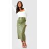 boohoo Plus Pu Midaxi Rok, Khaki 54