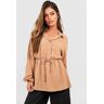 boohoo Platgeslagen Blouse Met Lage Taille, Camel 34