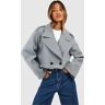 boohoo Korte Wollen Boxy Jas Met Schoudervulling, Grey 38