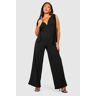 boohoo Plus Wide Leg Jumpsuit Met Schouderstrikjes, Black 52