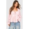 boohoo Top Met Textuur En Ballonmouwen, Pink 38