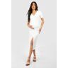 boohoo Maternity Textured Rib Collard Button Down Midi Dress, Cream 14