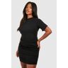 boohoo Plus Cotton Elastane Ruched T-Shirt Dress, Black 22