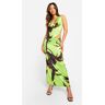 boohoo Large Scale Floral Slinky Cowl Cami & Maxi Skirt, Lime 10