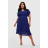 boohoo Plus Geplooide Gelegenheids Midi Wikkel Jurk, Navy 44