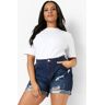 boohoo Plus Denim Shorts Met Omgeslagen Zoom, Blue 52