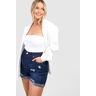 boohoo Plus Denim Shorts Met Omgeslagen Zoom, Blauw 56