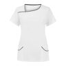 Generic Mouwloze tops voor vrouwen UK vrouwen korte mouw V-hals zak zorg werknemers T-shirt tops, Wit, XL