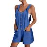 Generic 2024 Korte rompertjes voor dames zomer casual knopen rompertjes overall jumpsuit shorts knopen rompertjes romper werk, Blauw, XXL