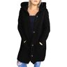 IQYU Gebreide jas voor dames, grof gebreid, kort, elegant gebreid vest met capuchon voor lente en winter, warm gebreid vest, sweaterjas, damesjas, gebreide jas, zwart, L