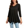 Enmain Dames tuniek tops lang dames V-hals 3/4 mouw top casual patroon/effen kleur zakachtige zoom T-shirt blouse en shirts voor vrouwen, A1 Zwart, XL