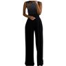 Generic 2024 Jumpsuit losse casual met zakken mouwloze effen jumpsuit dames jumpsuit V-hals jumpsuits voor dames casual, Zwart, L