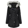 Vancavoo Dames winterparka mantel winterjas parka donsjas herfst winter warme kraag capuchon mantel met zak, zwart, L