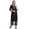 STYLE INSTANT Indiase Kurti voor dames met palazzo   Rayon geborduurde kurta partywear kurtis jurk voor dames tops tuniek, Zwart 2, M