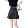 EAGYING Skirt A-Line Skirt Women'S Summer Black Short Skirt Hip-Hugging Skirt High-Waist Slim Pleated Skirt-Black-Xl