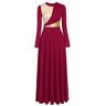 IDOPIP Vrouwen Metallic Bi Kleur Lange Mouwen Lyrische Liturgische Lof Dans Jurk Kerk Aanbidding Kostuum Maxi Robe Jurk Speciale Gelegenheid Jurken, Wijn Rood, M