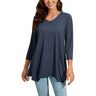 Enmain Dames tuniek tops lang dames V-hals 3/4 mouw top casual patroon/effen kleur zakachtige zoom T-shirt blouse en shirts voor vrouwen, S1 Donker Stoffig Blauw, M