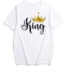 YIQAUMA Koning en koningin T-shirts voor hem en haar bijpassende paar shirts, Wit-koning, M